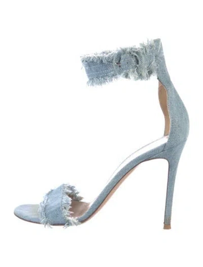 Pre-owned Gianvito Rossi Denim Raw-edge Trim Sandals In Blue