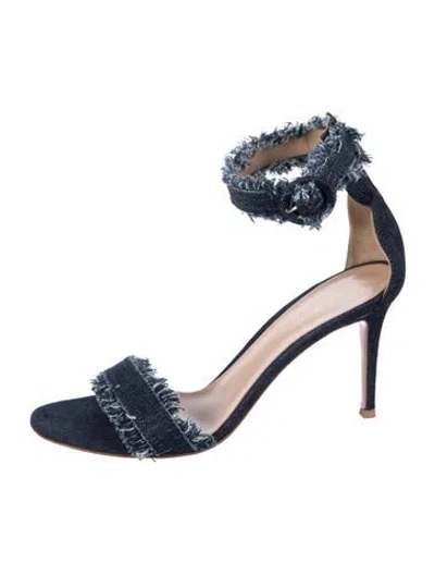 Pre-owned Gianvito Rossi Denim Raw-edge Trim Sandals In Blue
