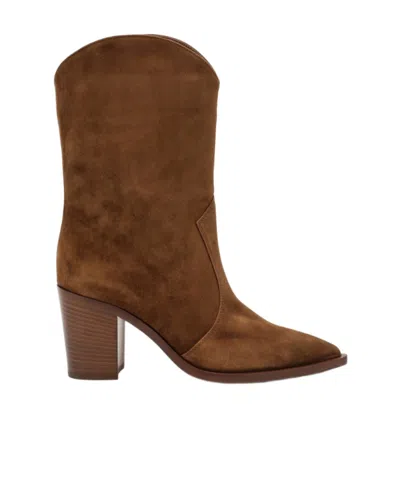 Gianvito Rossi Suede Western Short Boots In Brown