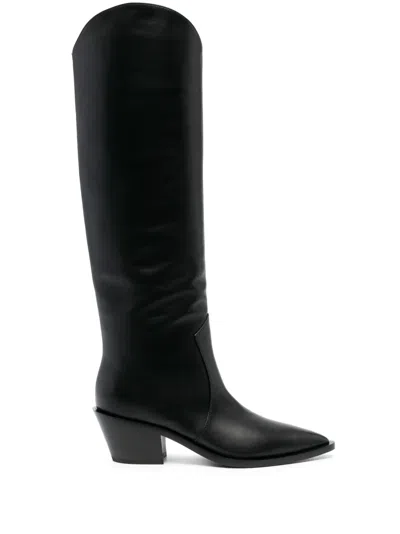 Gianvito Rossi Leather Knee Boots In Black Nero