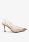 Gianvito Rossi Plexi Patent Leather Cap-toe Slingback Pumps In Brown