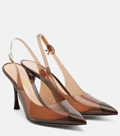 Gianvito Rossi Diana 95 Leather-trimmed Slingback Pumps In Brown