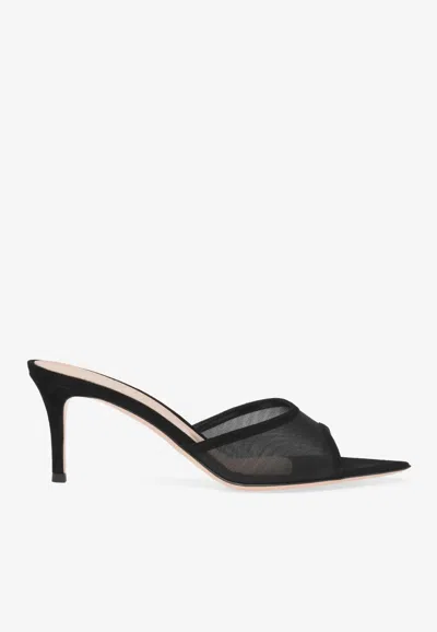 Gianvito Rossi Dorotea 70 Suede And Mesh Mules In Black