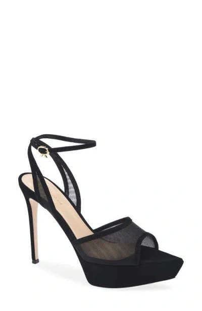 Gianvito Rossi Dorotea Mesh Platform Sandal In Black