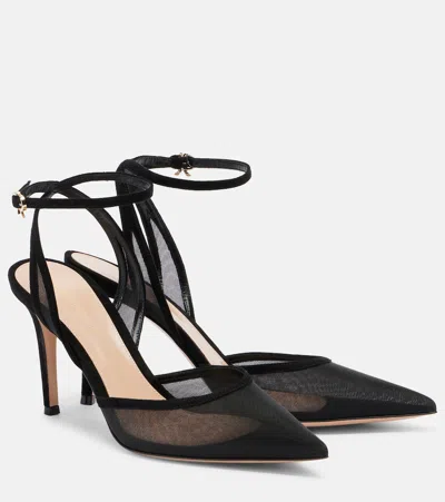 Gianvito Rossi Dorotea Suede-trimmed Slingback Pumps In Black