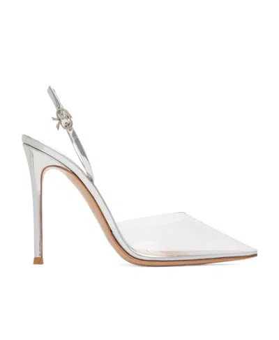 Gianvito Rossi Silver Ribbon D'orsay 105 Heels In Trasp+silver