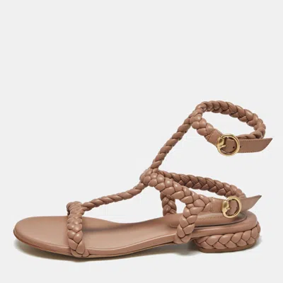 Pre-owned Gianvito Rossi Dusty Pink Braided Leather Sorrento Sandals Size 40.5