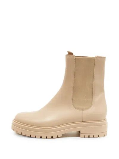 Pre-owned Gianvito Rossi Elastic-panel Combat Boots In Neutral