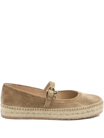 Gianvito Rossi Elda Suede Espadrille Ribbon Ballet Flats In Neutral