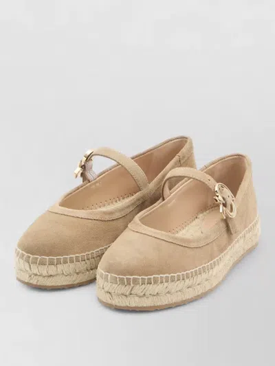 Gianvito Rossi Elda Suede Espadrille Ribbon Ballet Flats In Neutral