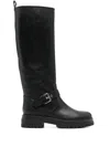 Gianvito Rossi Leather Buckle Lug-sole Moto Boots In Black