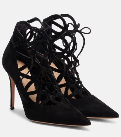 Gianvito Rossi Elisa 95 Suede Lace-up Pumps In Black