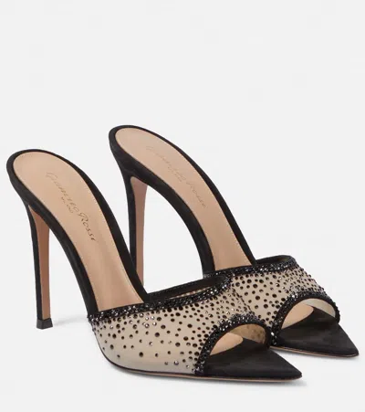 Gianvito Rossi Elle 85 Embellished Mesh Mules In Black
