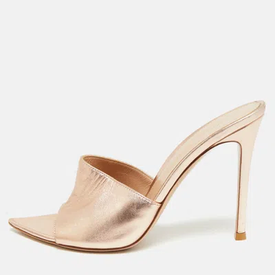 Pre-owned Gianvito Rossi Elle Size 37.5 Metallic Leather Slide Sandals In Silver