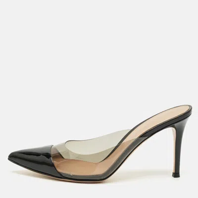 Pre-owned Gianvito Rossi Elle Size 38 Black Patent Leather And Pvc Pointed Toe Mules