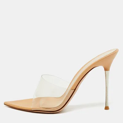 Pre-owned Gianvito Rossi Elle Size 39 Beige/transperent Leather And Pvc Mules In Sand