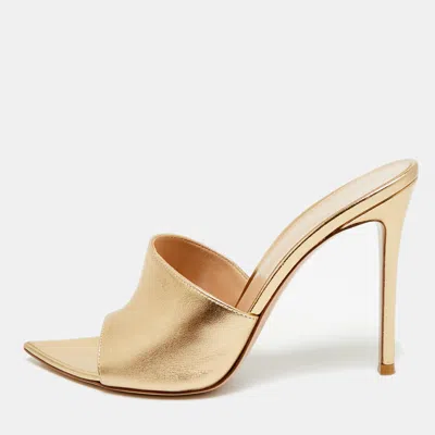 Pre-owned Gianvito Rossi Elle Size 40.5 Metallic Leather Slide Sandals In Silver