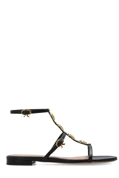 Gianvito Rossi Shanti Beaded T-strap Leather Sandals In Brown