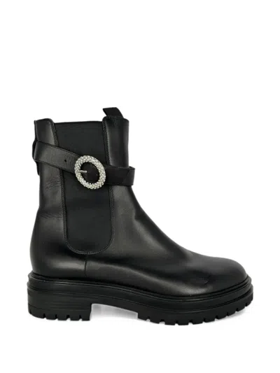 Pre-owned Gianvito Rossi Embellished Buckle Ankle Boots In Black