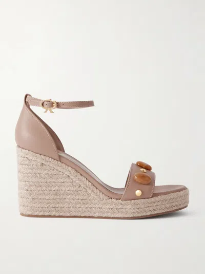 Gianvito Rossi 70 Embellished Leather Espadrille Wedge Sandals In Neutral