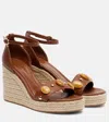 Gianvito Rossi Embellished Leather Espadrille Wedges In Brown