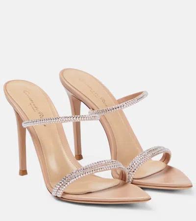 Gianvito Rossi Embellished Leather Mules In Peach+peach