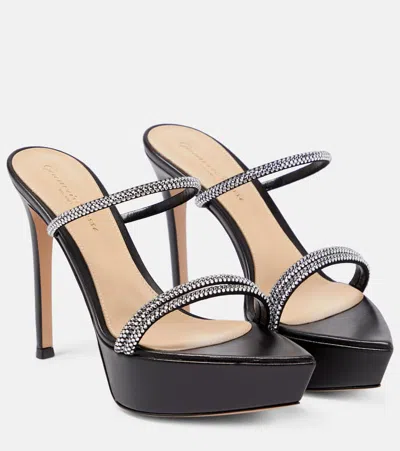 Gianvito Rossi Rhinestone-embellished Leather Heel Mule In Black