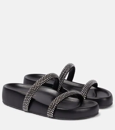 Gianvito Rossi Embellished Leather Platform Slides In Black