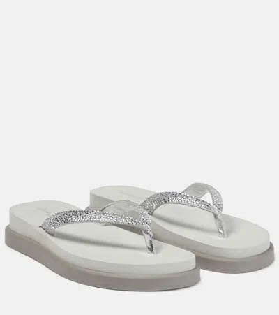 Gianvito Rossi Embellished Leather Platform Thong Sandals In Silver