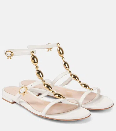 Gianvito Rossi Embellished Leather Sandals In White