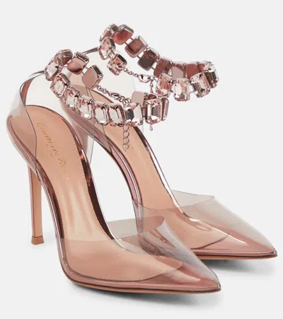 Gianvito Rossi Embellished Pvc Pumps In Peach+camellia