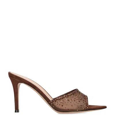 Gianvito Rossi Crystal Organza Suede Mule Sandals In Brown Brown