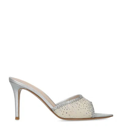 Gianvito Rossi Embellished Rania Heeled Mules 85 In Silver