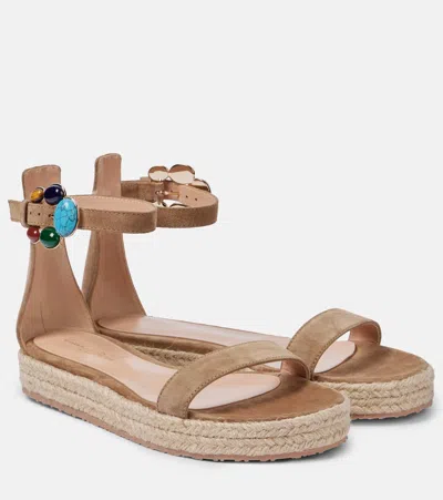 Gianvito Rossi Embellished Suede Espadrille Sandals