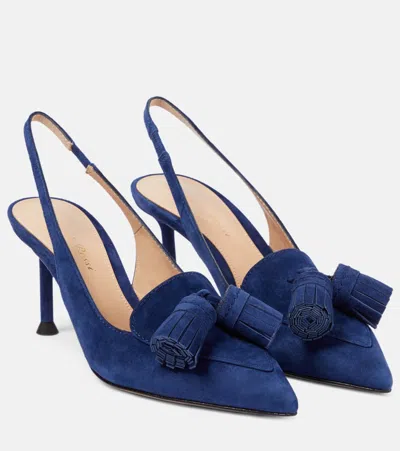 Gianvito Rossi Embellished Suede Slingback Pumps In Blue