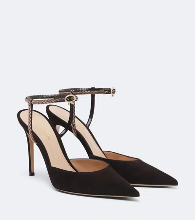 Gianvito Rossi Embellished Suede Slingback Pumps In Black