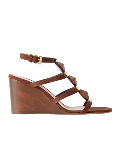 Gianvito Rossi Embellished Suede Wedge Sandals In Brown