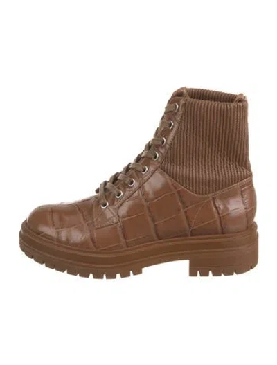 Pre-owned Gianvito Rossi Embossed Leather Combat Boots In Brown