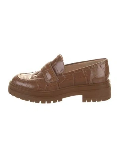 Pre-owned Gianvito Rossi Embossed Leather Leather Loafers In Brown