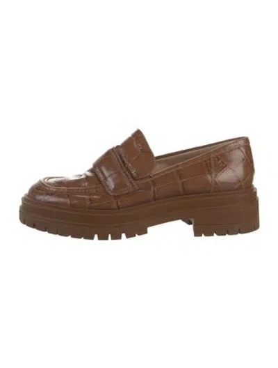 Pre-owned Gianvito Rossi Embossed Leather Loafers In Brown