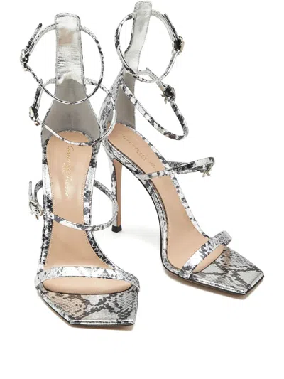 Pre-owned Gianvito Rossi Embossed Ribbon Sandals In Silver