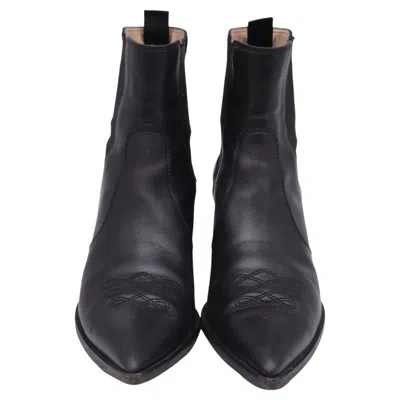 Pre-owned Gianvito Rossi Embroidered Western Ankle Boots In Black Leather