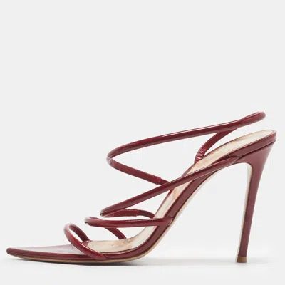 Pre-owned Gianvito Rossi Ettie 105 Size 39.5 Burgundy Patent Leather Ankle Strap Sandals