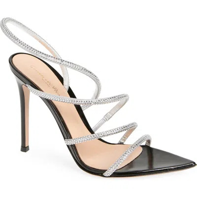 Gianvito Rossi Strass Patent Strappy Cocktail Sandals In Silver