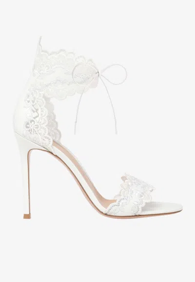 Gianvito Rossi Evie 105 Embroidered Leather Sandals In White