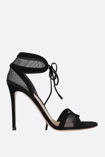 Gianvito Rossi Falene Sandals In Suede And Mesh In Nene Black Black