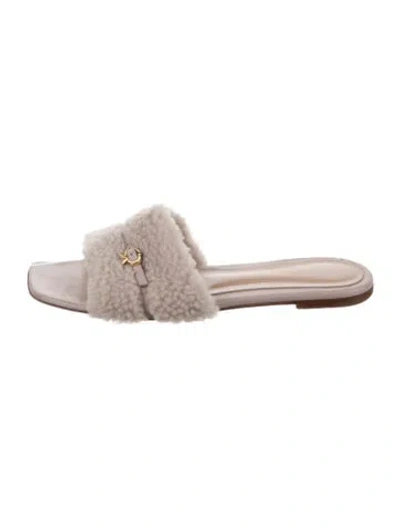 Pre-owned Gianvito Rossi Faux Fur Leather Trim Embellishment Slides In Pink