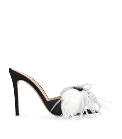 Gianvito Rossi Feather-trim Aretha Mules 85 In Black Textile
