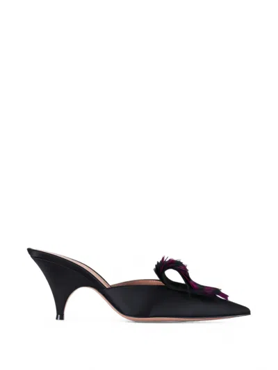 Gianvito Rossi Feather-embellished Satin Mules In Black