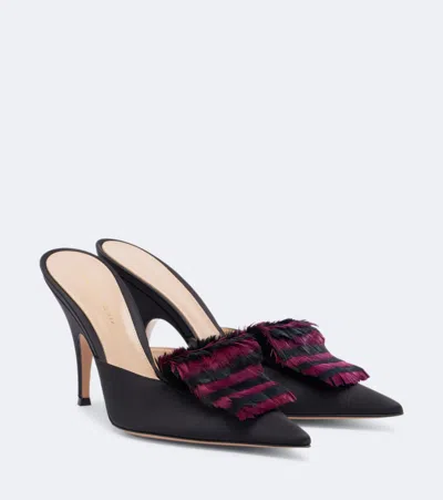 Gianvito Rossi Feather-trimmed Satin Mules In Black